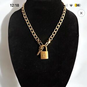 SOLD** Gold Chain Necklace with LV Padlock Pendant